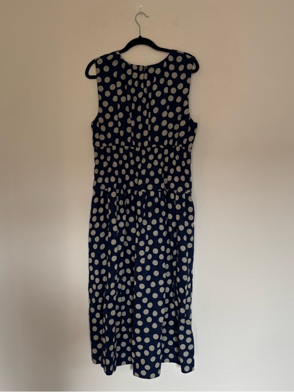 J. Crew Navy and White Polka Dot Sleeveless Midi Dress - Picture 6 of 9